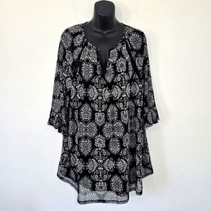 Catherines Gauzy Damask Tunic Top Blouse 2X